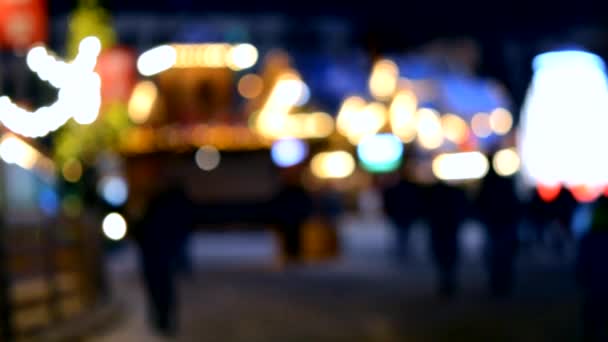 Blurred Background People Walk City Square Winter Night Black Silhouettes — Stock Video