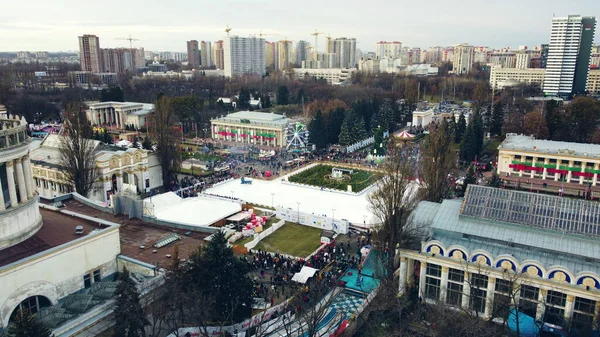 Kiew Ukraine Januar 2022 Luftpanorama Stadtbild Stadtpark Outdoor Eisbahn Viele — Stockfoto