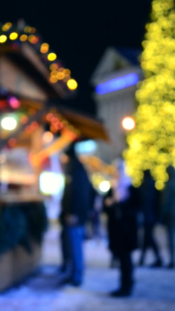 Blurred Background Christmas New Year Tree Decorated Yellow Garland Illumination — Stok Video
