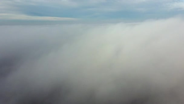 Aerial Drone View Flight Fog Flight White Fluffy Fog Mist — Stockvideo
