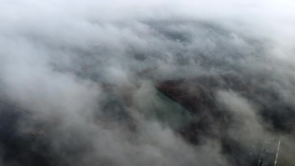 Aerial Drone View Flight White Clouds Mist Artificially Created Lakes — Vídeo de stock