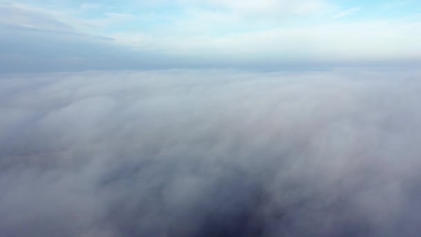 Aerial Drone View Flight Fog Mist Roofs Buildings City White — Stock Video