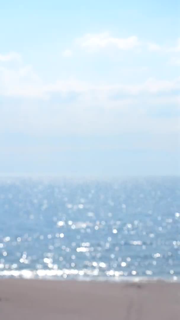Mar Reflexos Sol Branco Praia Areia Amarela Céu Azul Dia — Vídeo de Stock