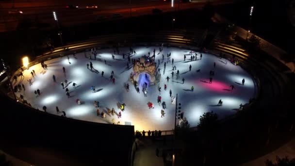 Aerial Drone View Flight Ice Skating Rink Open Sky Light — стоковое видео