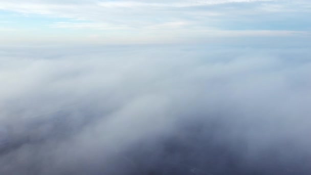 Aerial Drone View Flight Fog Mist Roofs Buildings City White — Vídeo de Stock