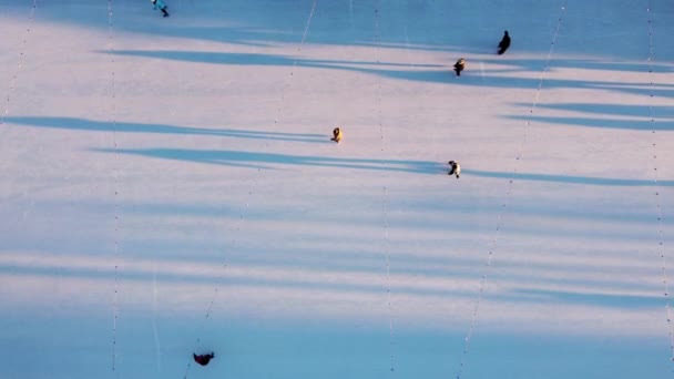 People Skating Open Air Ice Skating Rink City Evening Sunset — ストック動画