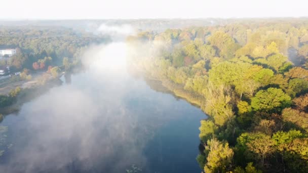 Aerial Drone View Flying River Calm Reflective Water Surface White — Video