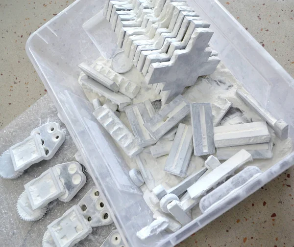 Detail Objects Printed Powder Printer Covered White Polyamide Powder Close — Foto de Stock