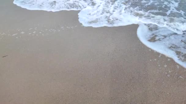 Zee Golven Met Wit Schuim Rollen Het Zandstrand Van Kust — Stockvideo