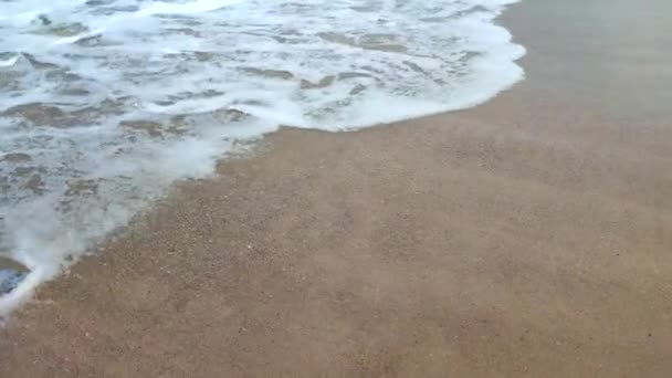 Sea Waves White Foam Roll Sandy Beach Seashore Close Sand — Stock Video