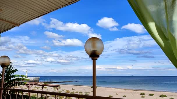 View Coastal Sea Sandy Beach Sea Blue Sky White Clouds — Stock Video