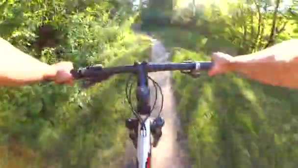 Extreme Girl Rides Bicycle River Bank Point View Pov Mtb — Stock Video