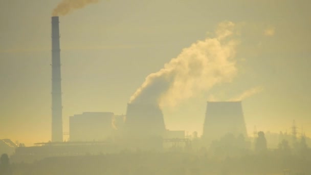 Complejo Fábrica Smog Línea Humo Del Fondo Planta Energía Carbón — Vídeo de stock