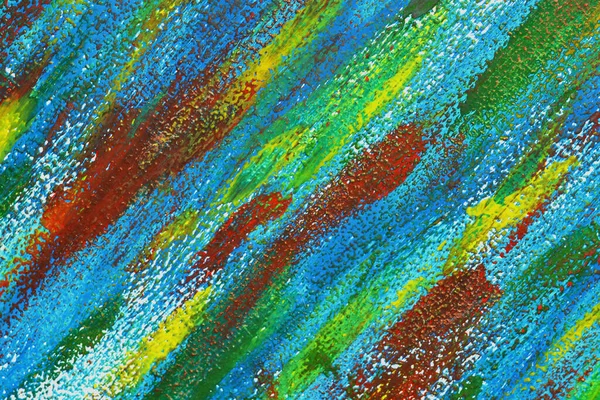 キャンバス上のカラフルなブラシストロークの創造的な背景を閉じます 緑の赤青黄色のマクロのスミアブラシストロークからの抽象アートの背景 絵具の質感の背景を描く — ストック写真