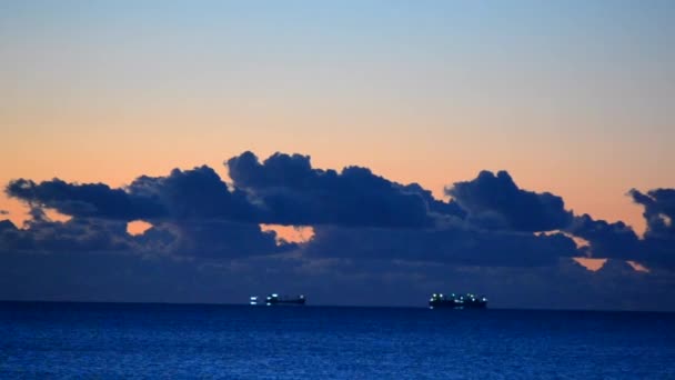 Grain Carrier Tanker Far Away Horizon Line Sea Background Dawn — Stock Video