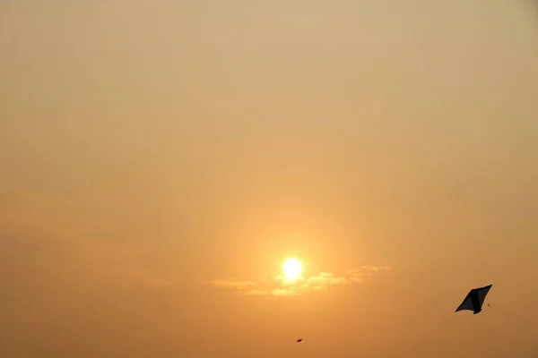 Vlieger Vliegen Blauwe Lucht Vlieger Vliegdag India Tijdens Zonsondergang — Stockfoto