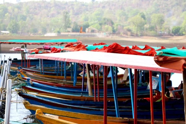 Bateau Bois Ferry Attraction Touristique Lac Dudhni Gujarat Inde — Photo