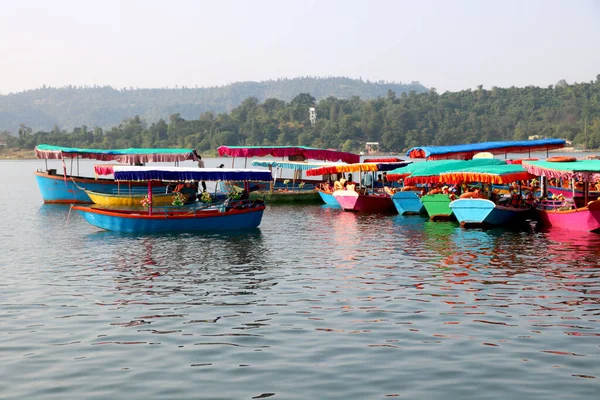 Colorful Boats Park River Bank Dudhni Gujarat India — Stock Photo, Image