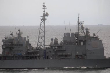 landscape view of navy (Military) ship in ocean