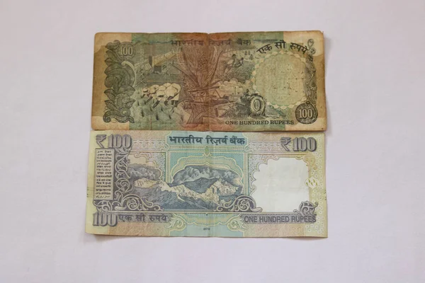 Image Old New Indian Hundred Rupees Currency Note Isolated Background — Stock Photo, Image