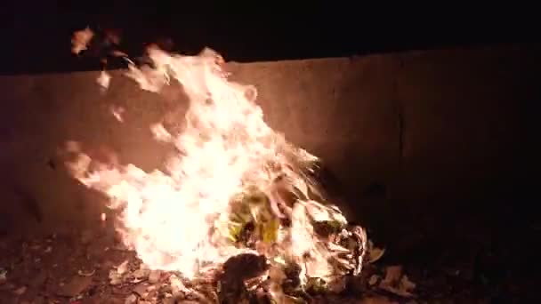 Oheň Vycházející Hořícího Dřeva Venku — Stock video