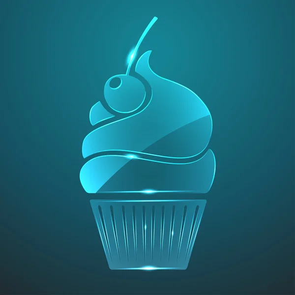 Vector cupcake de vidrio con icono de cereza — Vector de stock