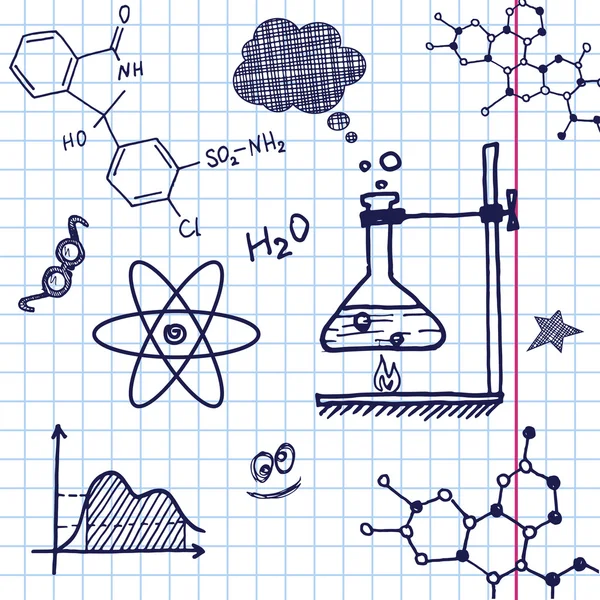 Vector hand tekenen chemie elementen — Stockvector