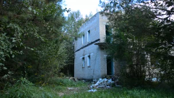 Edificio in mattoni abbandonati nella foresta — Video Stock