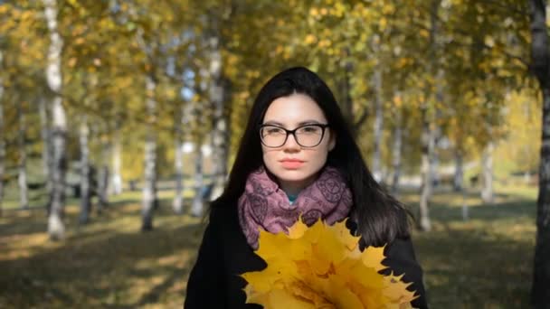 Hermosa chica con gafas retrato — Vídeo de stock