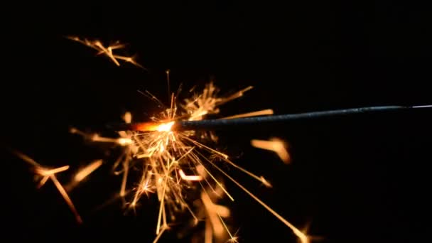 Καίγοντας τα Χριστούγεννα ή το νέο έτος sparklers σε ένα σκοτάδι — Αρχείο Βίντεο