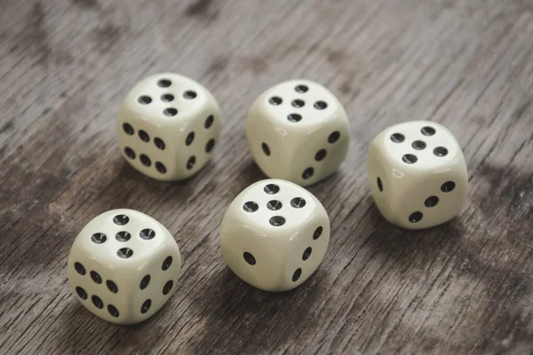 Dice Wooden Table Concept Chance Luck Educational Games Gambling Casino — Stock Photo, Image
