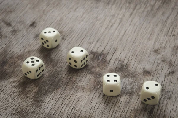 Dice Wooden Table Concept Chance Luck Educational Games Gambling Casino — Stock Photo, Image
