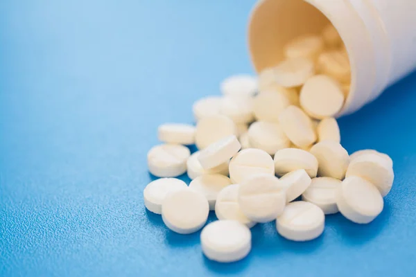 Aspirin Tablets Blue Background Close — Foto de Stock