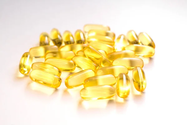 Omega Vitamíny Žluté Tobolky Zavřít Rybí Tuk — Stock fotografie