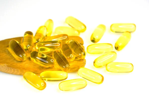 Vitaminas Omega Cápsulas Vitamina Isoladas Sobre Fundo Branco Fotografia De Stock