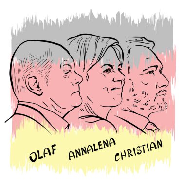 Berlin, Germany, September, 26, 2021: Olaf Scholz, Annalena Baerbock and Christian Lindner create a coalition in the German government after the Bundestag elections