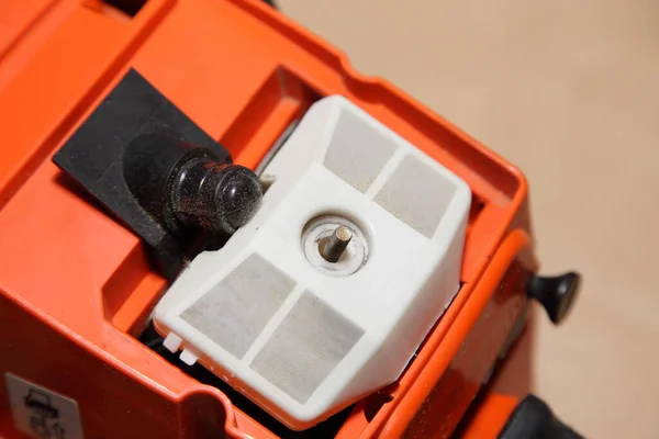 Nuovo Filtro Aria Motosega Arancione Chiudibile Senza Coperchio Apparecchiature Controllo — Foto Stock