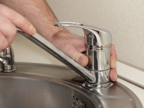 Water Tap Disassembling Gray Stainless Steel Kitcken Sink White Kitchen — Stock Photo, Image