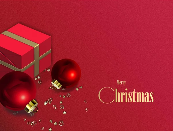 Ornamento Natal Vermelho Caixa Presente Natal Bola Natal Vermelho Baubles — Fotografia de Stock