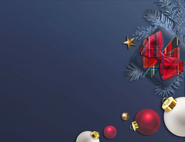 Рождественский Дизайн Рождественской Подарочной Коробки Тартана Красный Зеленый Лук Красно — стоковое фото
