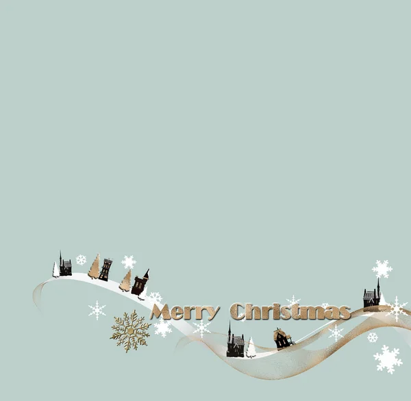 Weihnachten 2022 Neujahrskarte Weihnachten Winterlandschaft Mit Häusern Goldenen Weihnachtsbäumen Tanne — Stockfoto