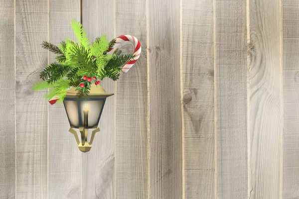 Juldekoration Trä Hängande Lampa Med Ljus Godis Pinne Xmas Gran — Stockfoto