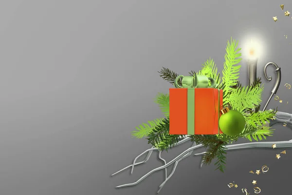 크리스마스 상자에는 Xmas 전나무 파스텔 그레이 헤더에 인사말을 디자인 렌더링 — 스톡 사진