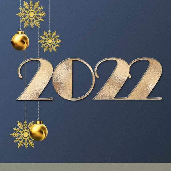 Glad Nyårshälsning 2022 Gyllene Siffran 2022 Hängande Xmas Bollar Grannlåt — Stockfoto