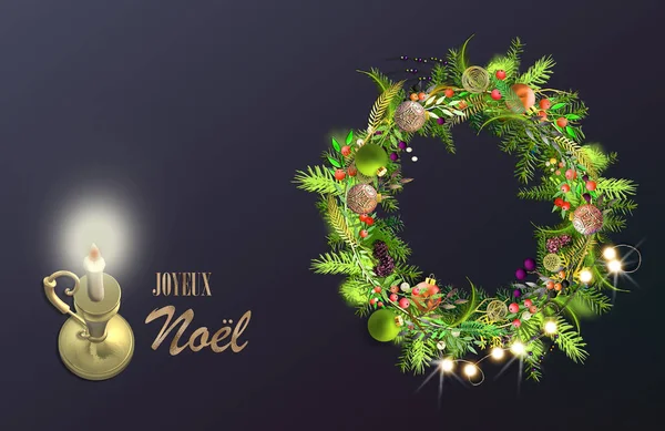 Französisch Joyeux Noel Englische Übersetzung Merry Christmas Weihnachtsgrußkarte Französisch Goldener — Stockfoto