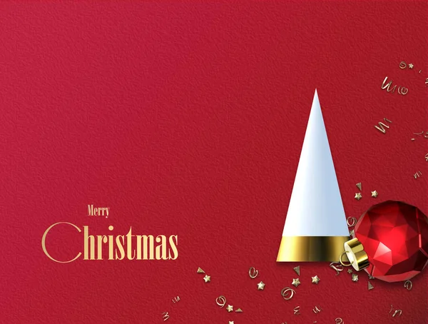 Cartão Natal Abstrato Vermelho Árvore Natal Abstrata Bolas Baubles Confete — Fotografia de Stock
