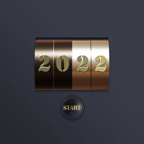 2022 Nowy Rok Licznik Przyciskiem Start Ciemnoniebieskim Tle Ilustracja — Zdjęcie stockowe