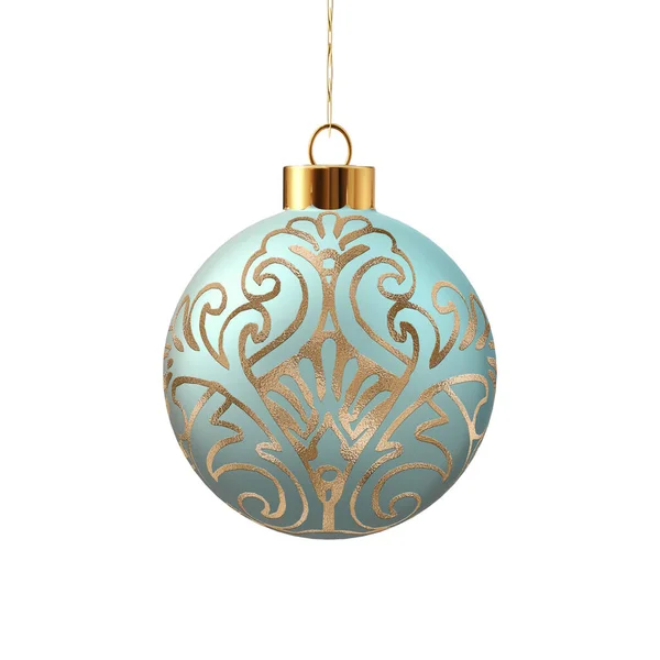 Bola Navidad Estilo Oriental Color Turquesa Con Decoración Dorada Aislada —  Fotos de Stock