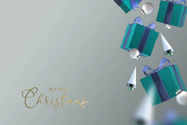 Різдвяні Вітання Бірюзові Сині Коробки Подарунками Xmas Синій Атласний Лук Стокове Зображення