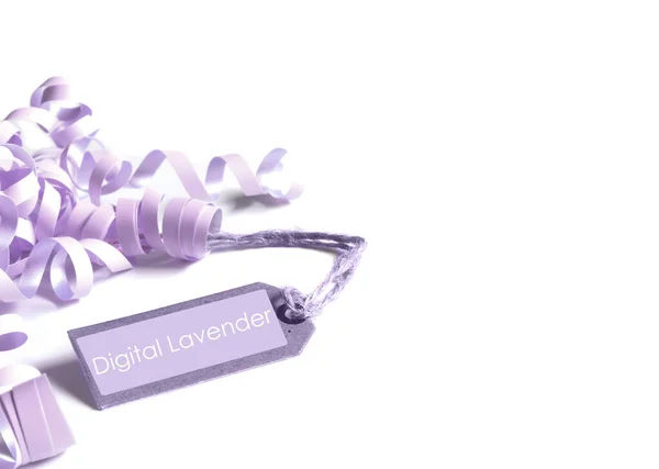 Lavender Colour Gift Ribbon White Gift Tag Text Digital Lavender — Stock Photo, Image